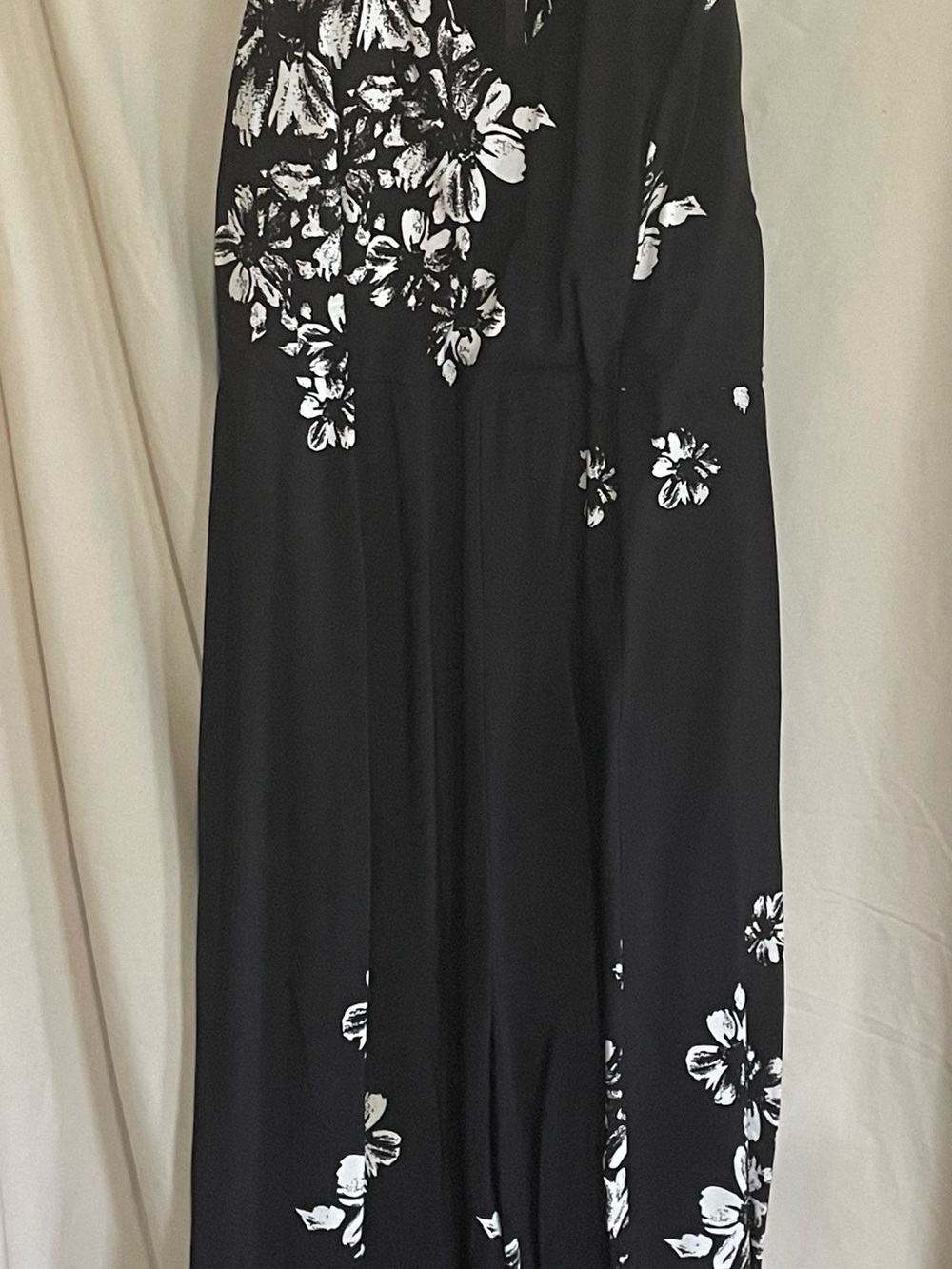 Bisou Bisou Black Jumpsuit with White Floral Print